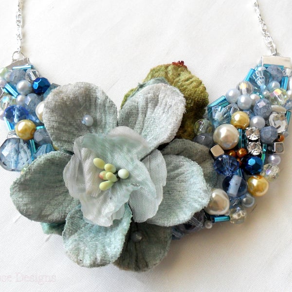  Blue beaded Statement necklace