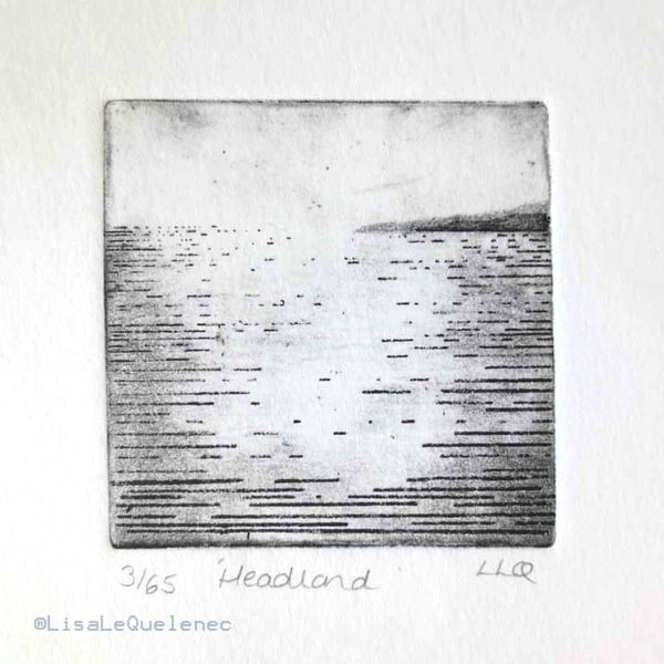 Headland an original etching of light on the ocean