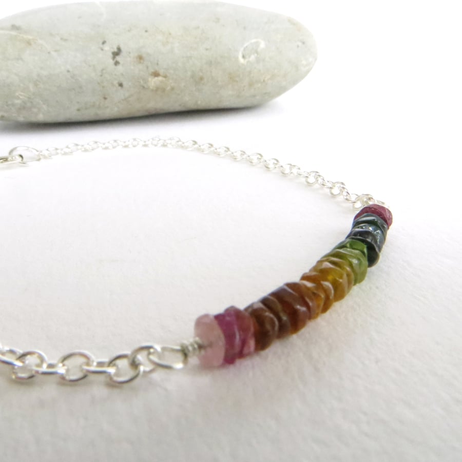 Sterling Silver and Rainbow Tourmaline Bracelet, Gemstone Jewellery, 