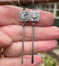 Silver long dangly mismatched earrings with star and moon - Image 5