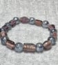 Silver-Grey Chunky Glass and Mixed Translucent Plum Bead Elastic Bracelet - Image 2