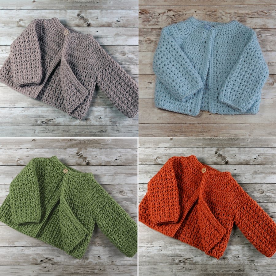 Crochet Cardigan 20 Colours Available, 3 Size Choices, New Baby GIft