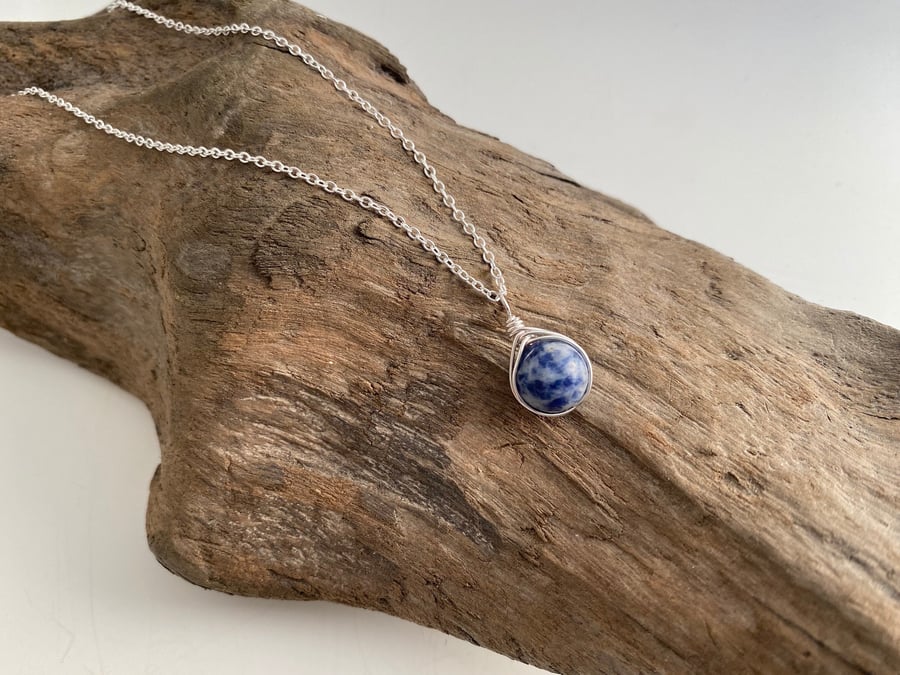 Sodalite Drop Necklace, sterling silver 