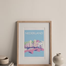 Dutch Canal and Bikes, The Netherlands Giclee Travel Print