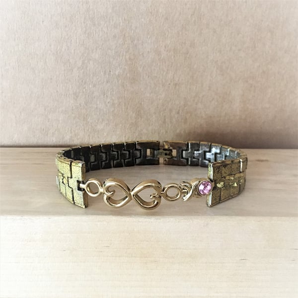 Beautiful And Shiny Upcycled Matt Finish Gold Tone Engraved Pattern Bracelet 