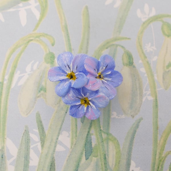 Blue FORGET-ME-NOT BROOCH : Hand Painted Forget-Me-Not Lapel Flower Pin