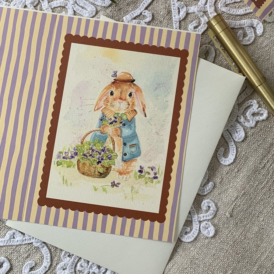 Violets and Bunny - blank card