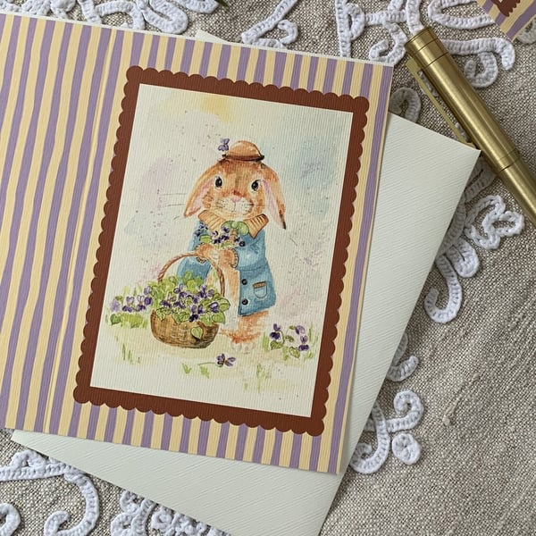 Violets and Bunny - blank card