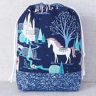 Project bag, drawstring bag, unicorns, castles