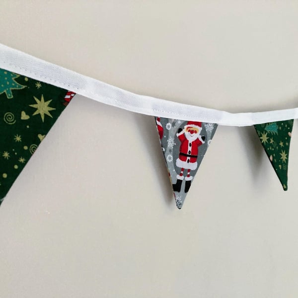 Green and grey Christmas cotton mini bunting. Double sided cotton fabric.
