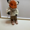 Hand Knitted Fox Doll with pet Mouse - Dot Pebbles Pattern