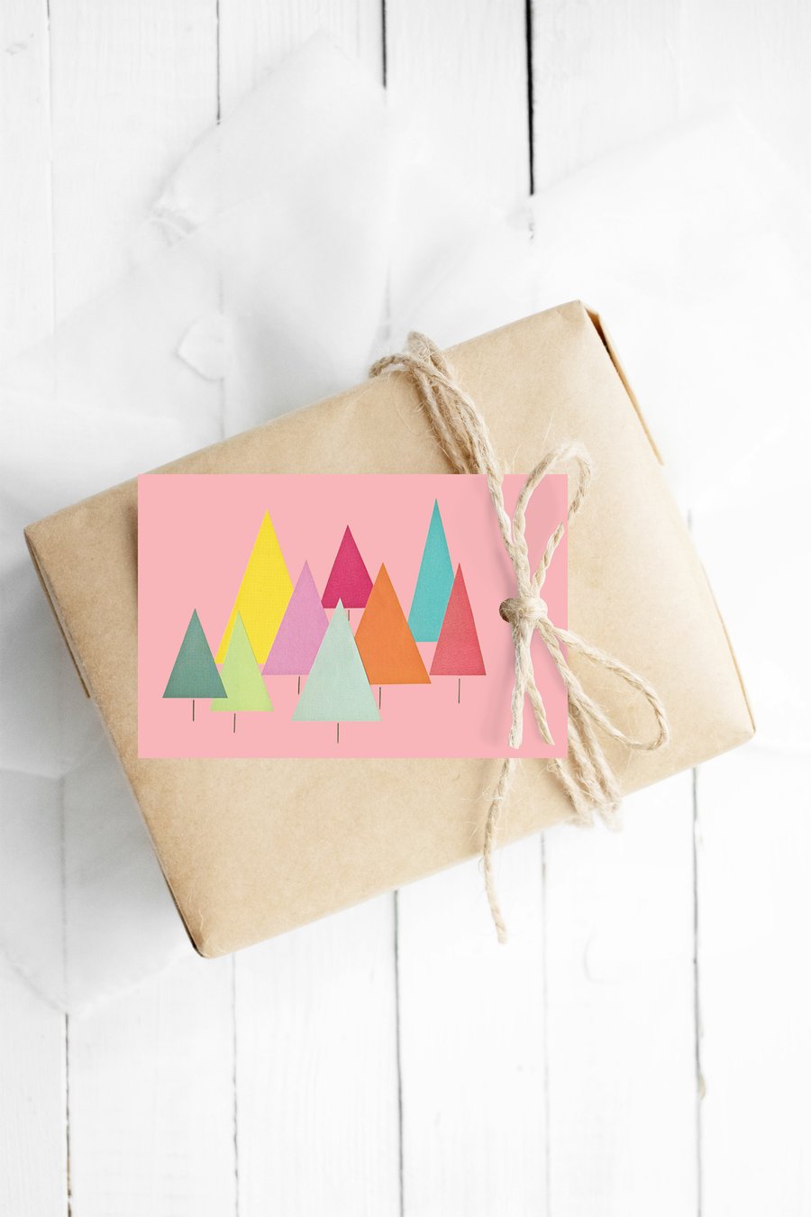 Set of 12 Christmas Gift Tags - Fir Trees (Pink)