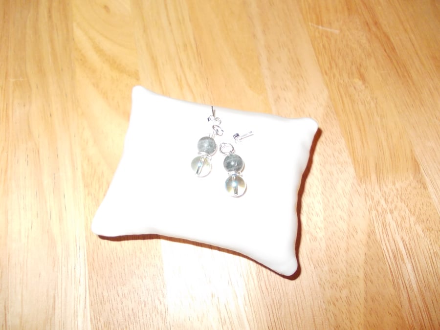 Labradorite and blue coated quartz earrings