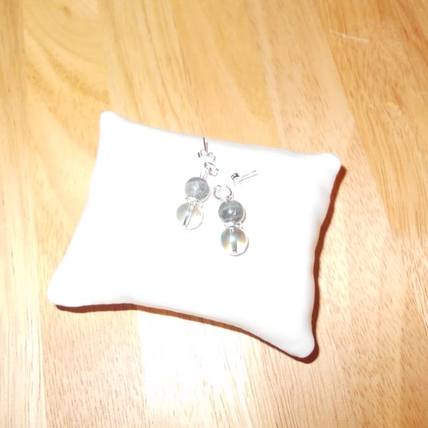 Labradorite and blue coated quartz earrings