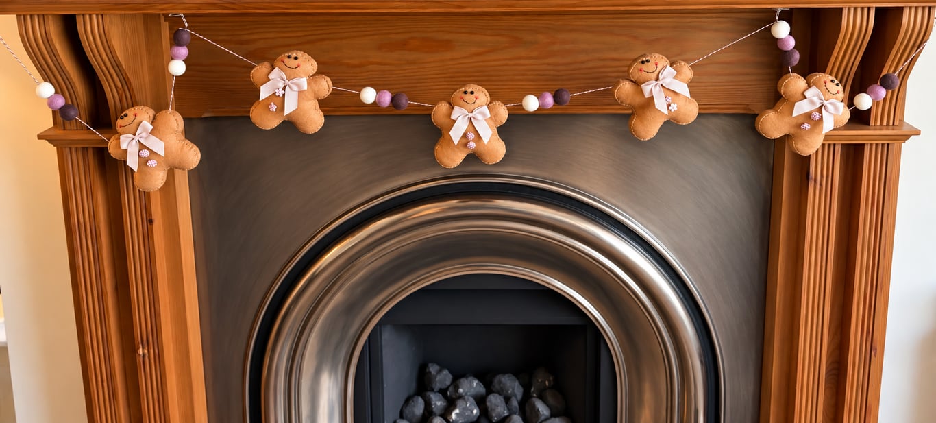Handmade Felt Gingerbread Garland – Christmas Bunting with Pastel Felt Ball– Fes