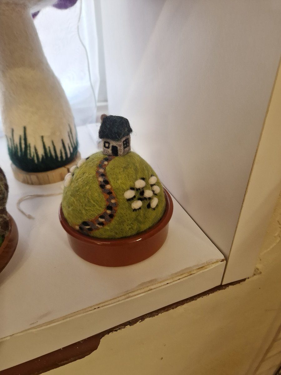 Hilltop! Needle felted Welsh diorama scene in a terracotta dish