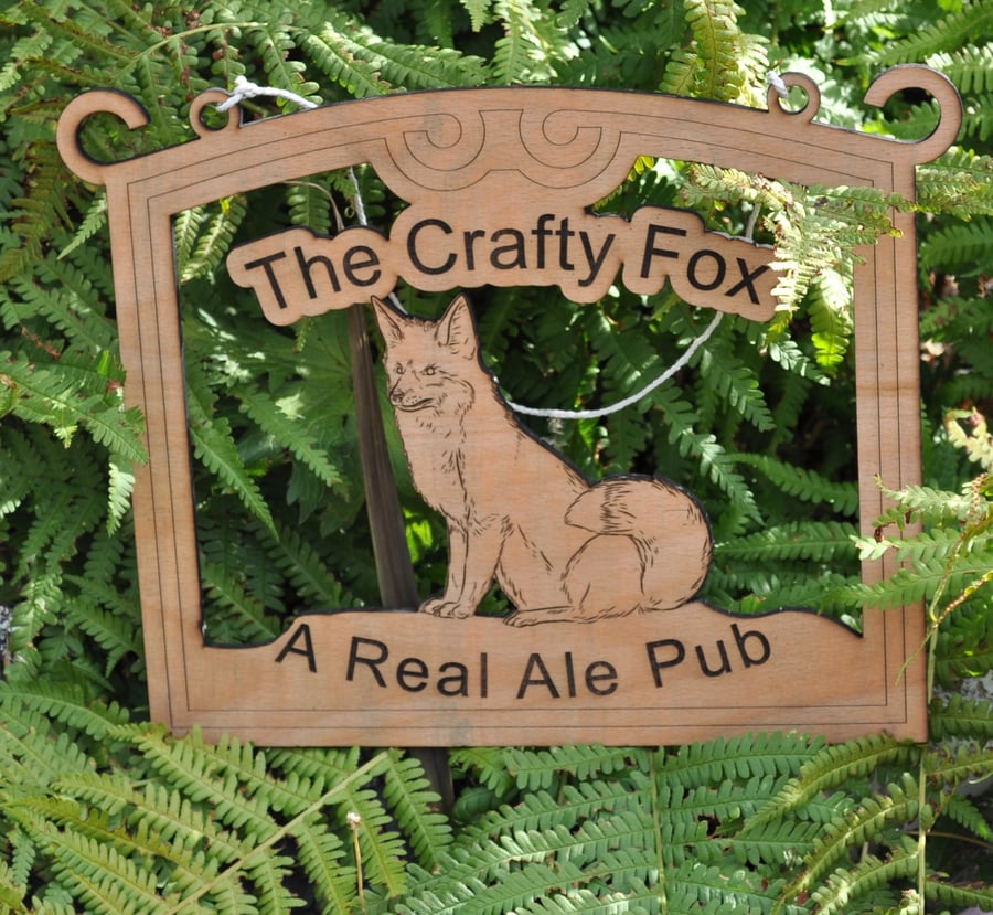 Fox Pub Sign Decorative Wall Art Laser Cut Wooden