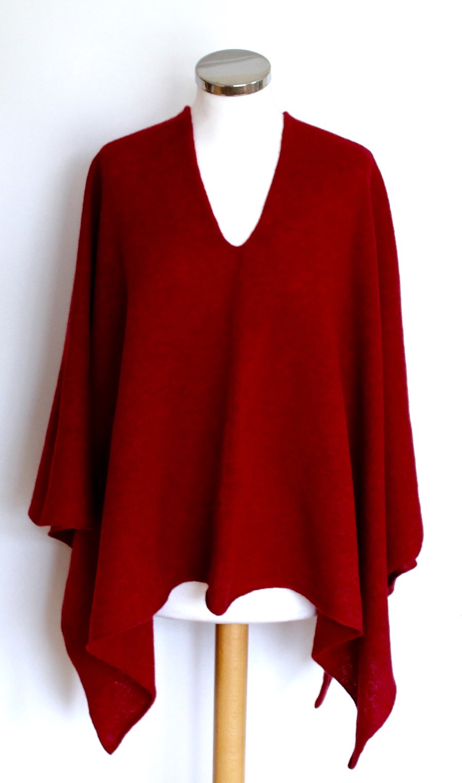 Deep Raspberry Red Merino Lambswool Wrap Poncho Made to Order