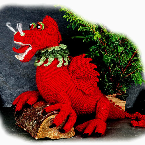 LLEWELLYN GOCH Welsh  Red Dragon toy Knitting pattern PDF by email 
