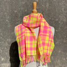 Handwoven Neon Pink and Yellow Merino Wool Scarf