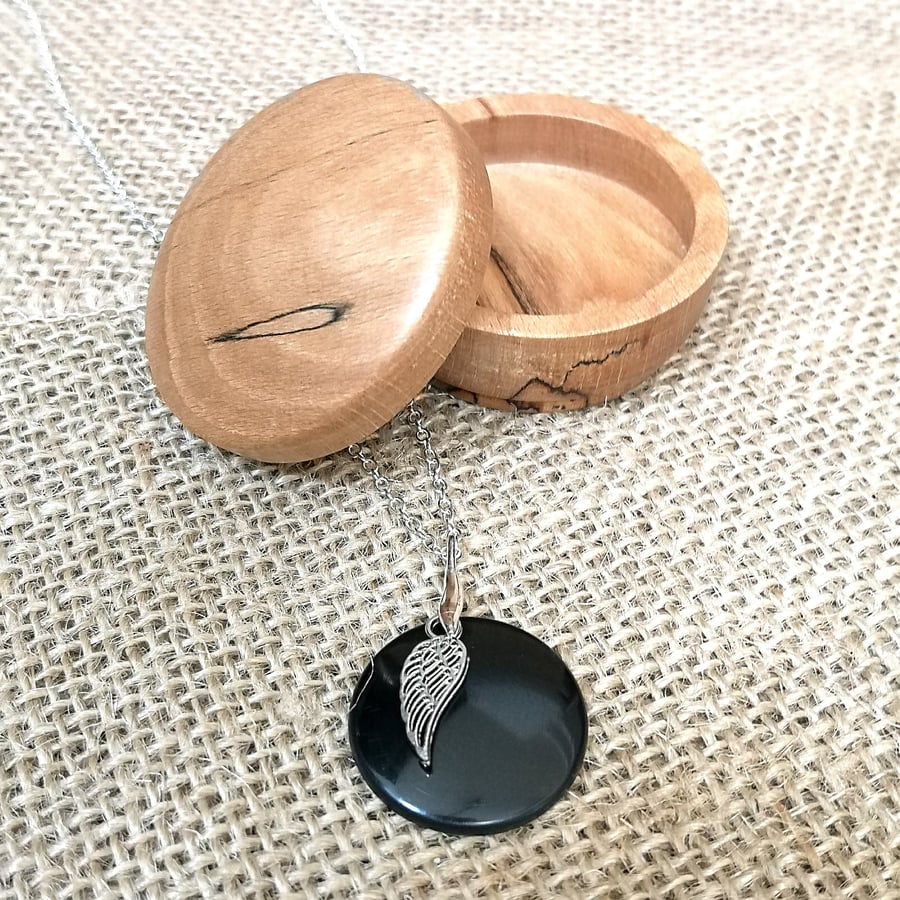 Angel wing PENDANT and Beech TRINKET BOX  gift set - BEAUTIFUL BUNDLE