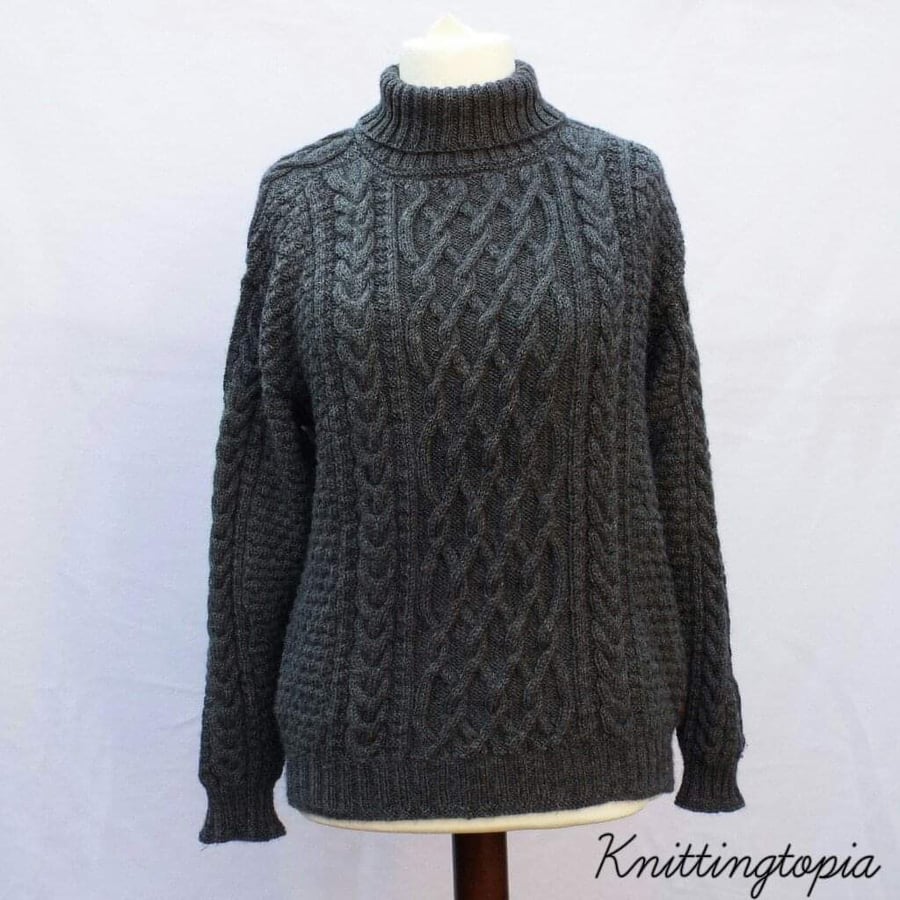 Hand knitted unisex jumper sweater aran style cable for men or women - ladies 