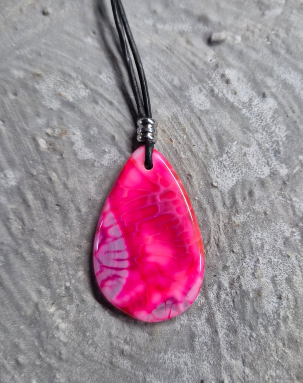 Red Grey Dragon Vein teardrop pendant