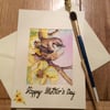 Original handpainted Mother's Day card of wren with flowers