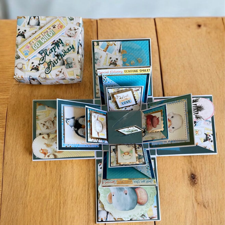 3D Animal Pop Up Exploding Box Birthday Card for a Child.
