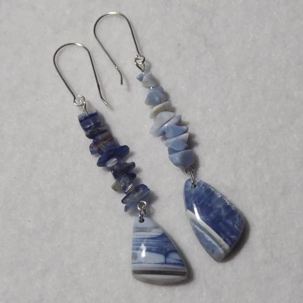 Sterling Silver, Blue Opal & Kyanite Unique Asymmetric Earrings