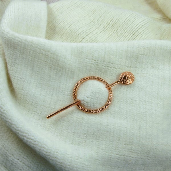 Copper Shawl Pin, Patterned Clasp