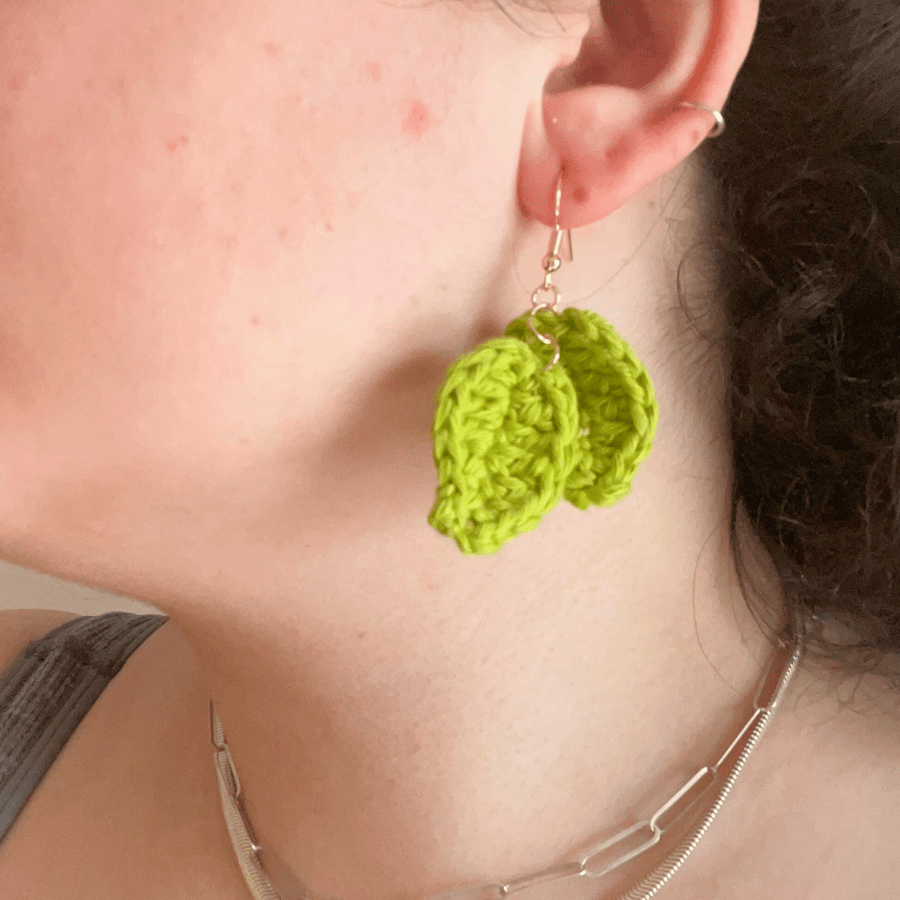 Handmade crochet double leaf earrings - Free postage