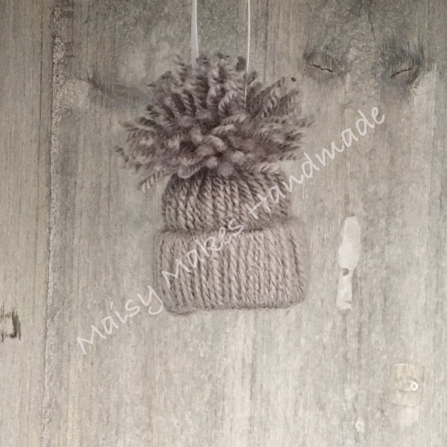Christmas Bobble Hat Hanging Decoration in Winter Grey
