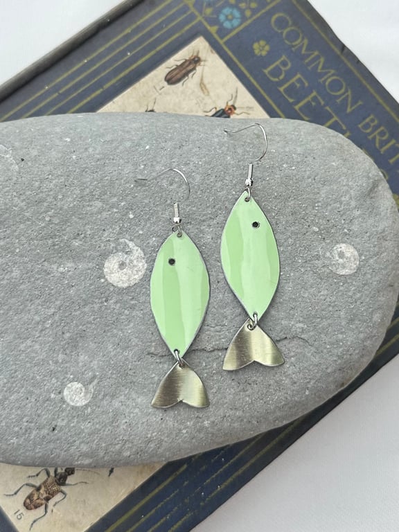 Fish shaped recycled tin earrings 