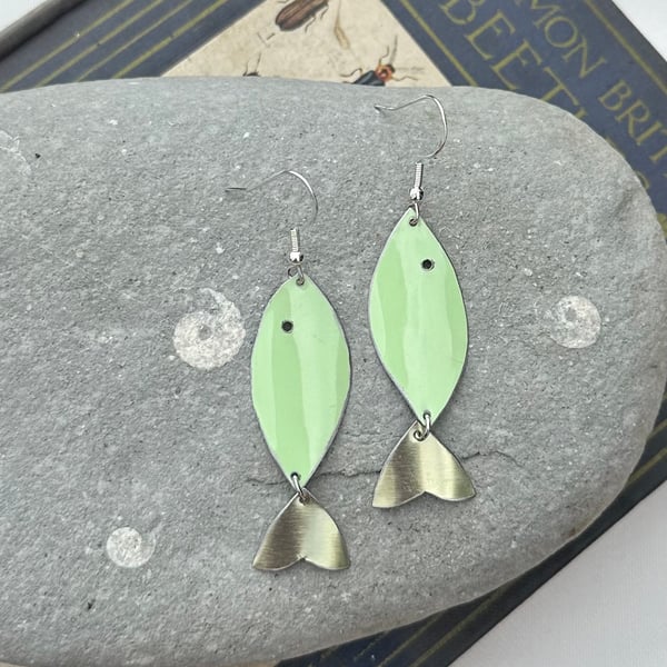 Fish shaped recycled tin earrings 