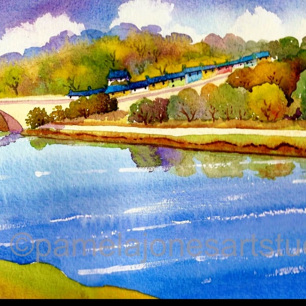 The River Towy, Llandeilo, Carmarthenshire, Watercolour Print in 14 x 11'' mount