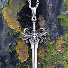 Silver Sword Pendant Necklace – Regal Lion Fleur de Lis Design