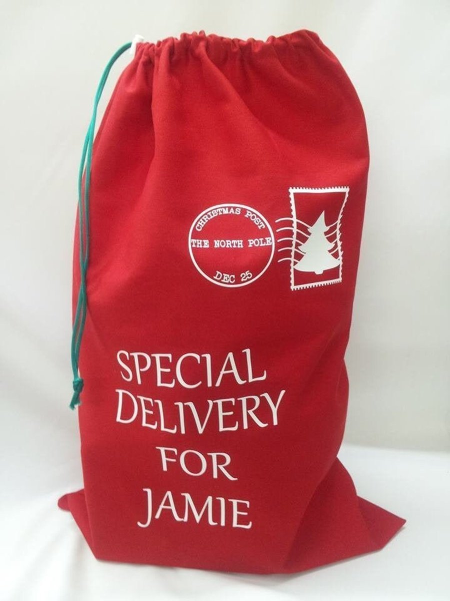 Personalised santa sack - add any name. Special delivery. made in England