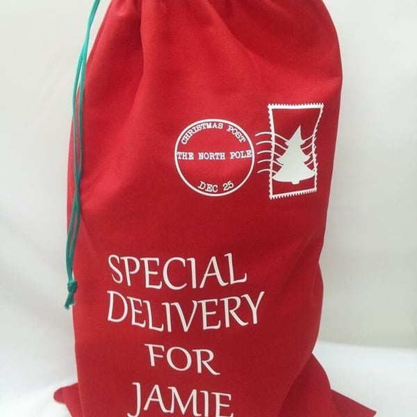 Personalised santa sack - add any name. Special delivery. made in England