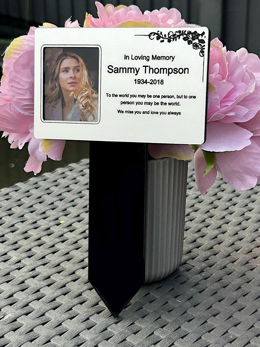 Memorial Plaque, Silver Personalised Rectangle Grave Garden Marker with photo