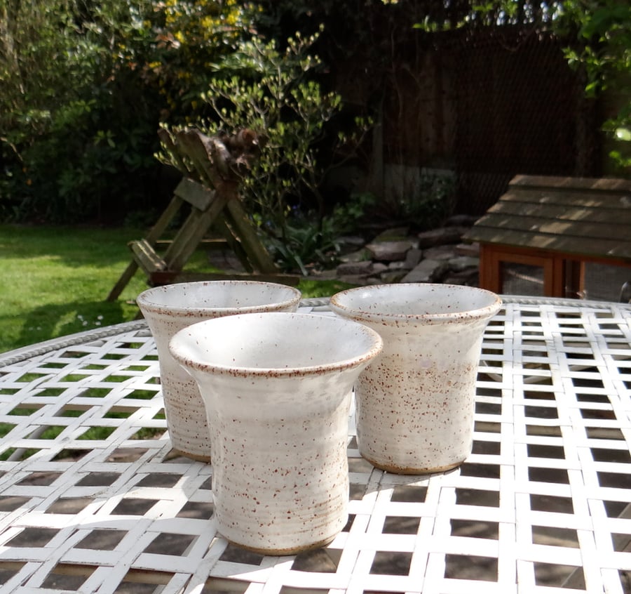 Rustic ceramic tumblers in light-cream speckled glaze - Handmade Pottery