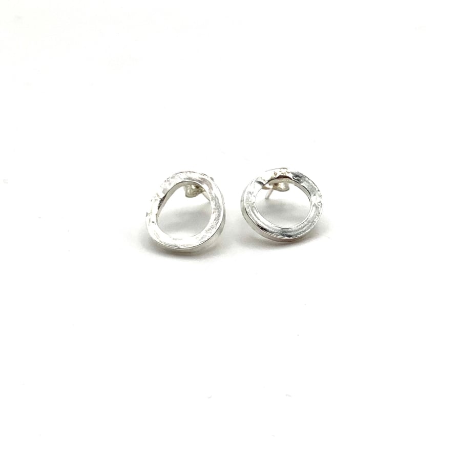 Sterling silver battered circle earrings