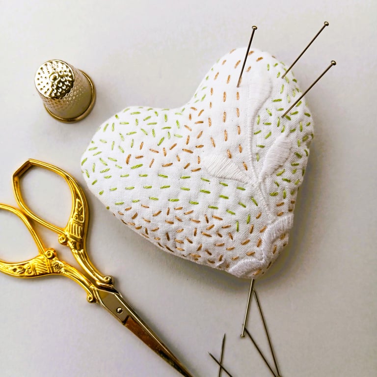 Hand Embroidered Pin Cushion Heart