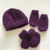Hand knitted baby hat, bootees and mittens