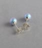 6mm Iridescent Light Blue Stud Earrings - Small Pale Blue Pearl Stud Earrings - Image 2