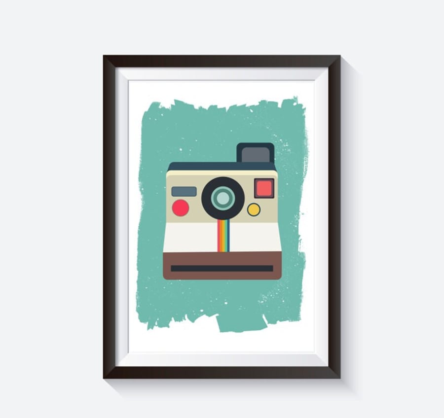 Polaroid camera illustration, camera art print, photography poster, retro gifts