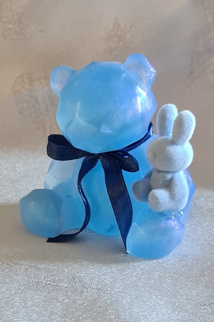 Light Blue Pearlescent Bear and Bunny Keepsake Ornament 