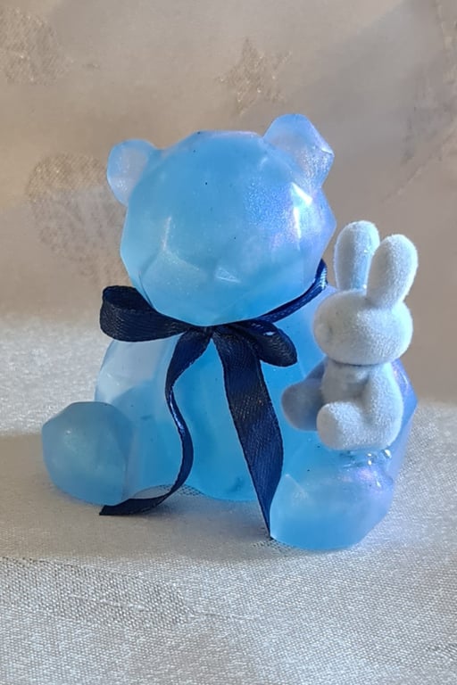 Light Blue Pearlescent Bear and Bunny Keepsake Ornament 