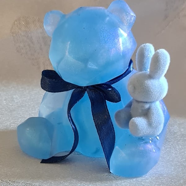 Light Blue Pearlescent Bear and Bunny Keepsake Ornament 