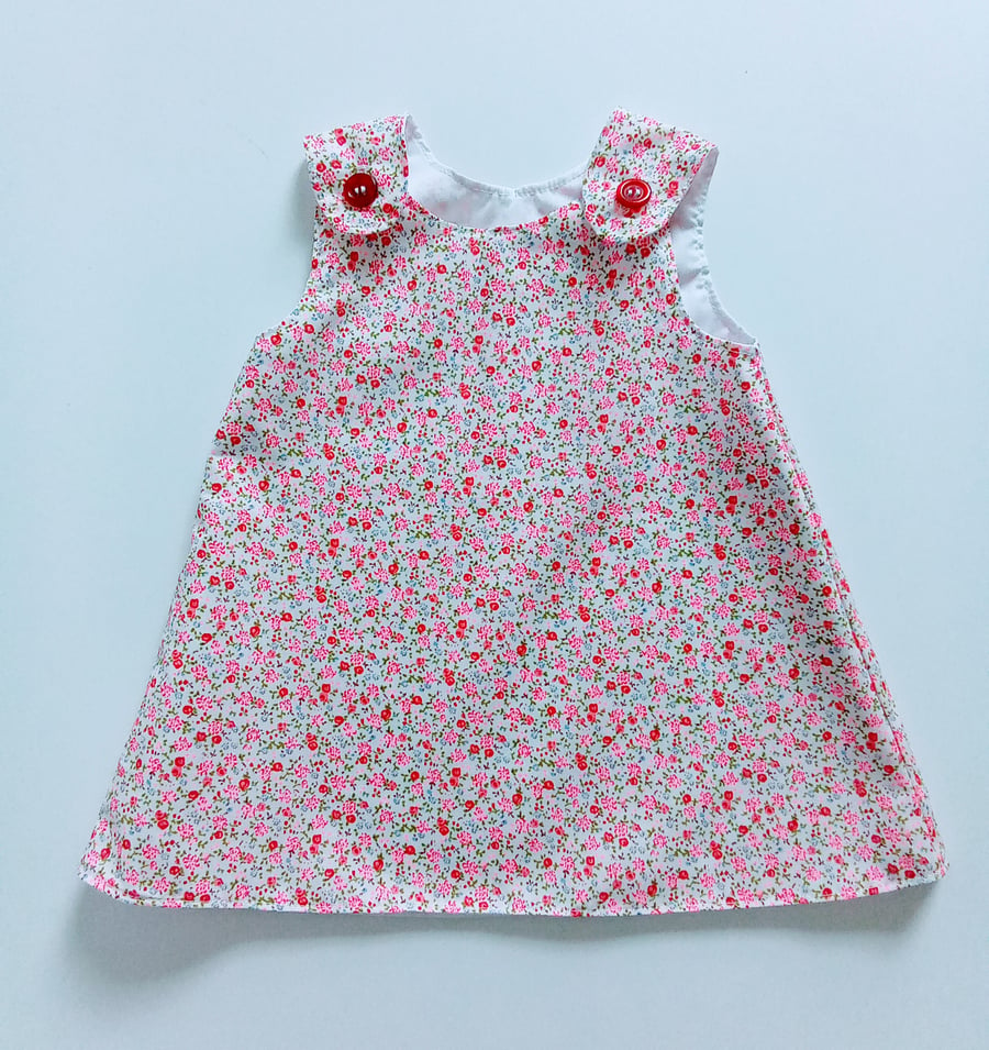 Dress, 6-12 months, Summer dress, A line dress, pinafore, pink floral print 